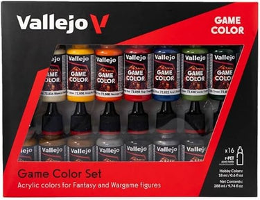 Vallejo Game Color Set de Pintura Acrílica Introduction. Kit de 16 Colores de Acabado Mate y Metalizado en Botellas de 17 Ml con Cuentagotas. Estuche de Iniciación para Figuras de Fantasía y Wargame